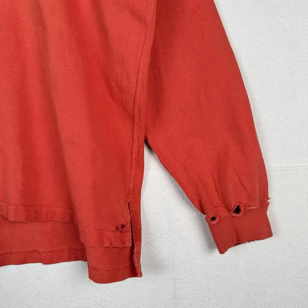 90’s Vtg Polo Ralph Lauren Rugby Shirt Mens L Orange‎ Quilted Elbows *Distressed